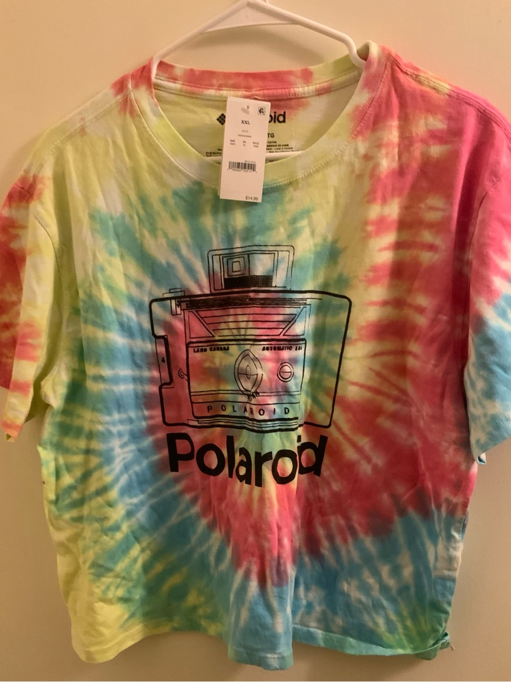 Polaroid Plus Size Tie-Dye Graphic Tee - Pink, Blue, Yellow, Green